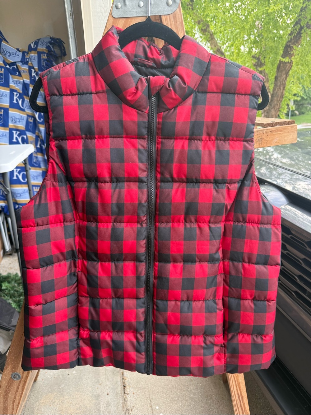 Ruff Hewn Red and Black Buffalo Check Quilted Puffer Vest